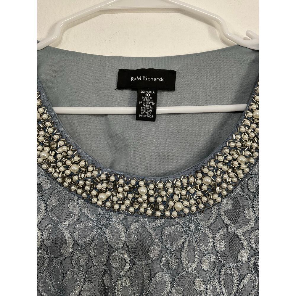 NWT R & M Richards Lace Shift Dress Size 10 Medium Gray Pearls Beaded - Picture 4 of 7